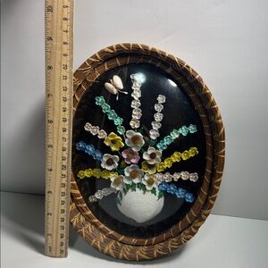 Vintage Woven Frame Seashell Floral Bouquet Wall Art - Multicolor adorable